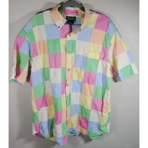 Scandia Woods Y2K Patchwork Button Down Shirt Men's Large Pastel‎ Cotton